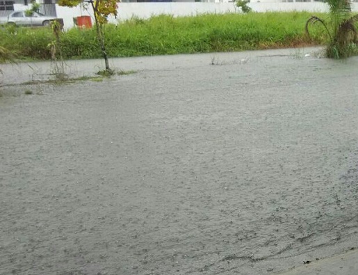 杨国斯路Taman Kwong Thiong的住宅区只要一下雨，屋前的道路就被积水淹没。 
