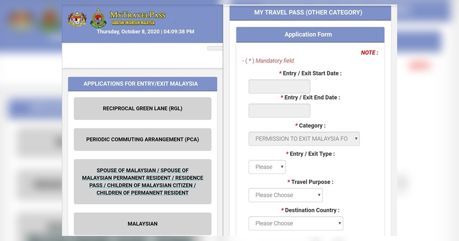 My travel pass exit malaysia