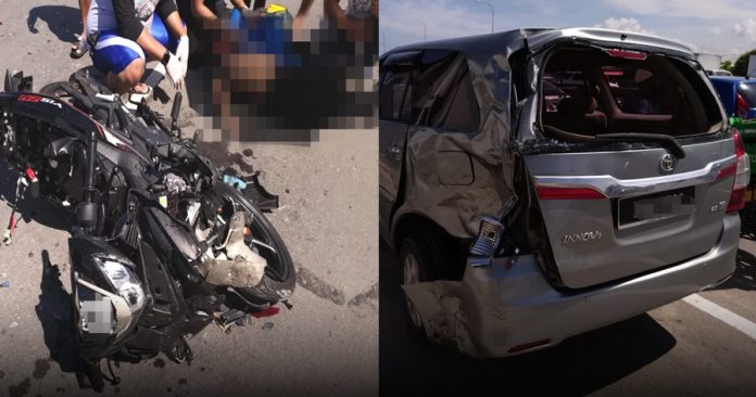 Penunggang motosikal maut rempuh kereta MPV