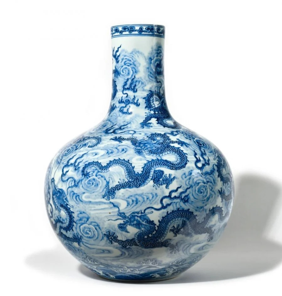中国 青花 花卉長頸瓶 花瓶 N R5771C-商品の画像